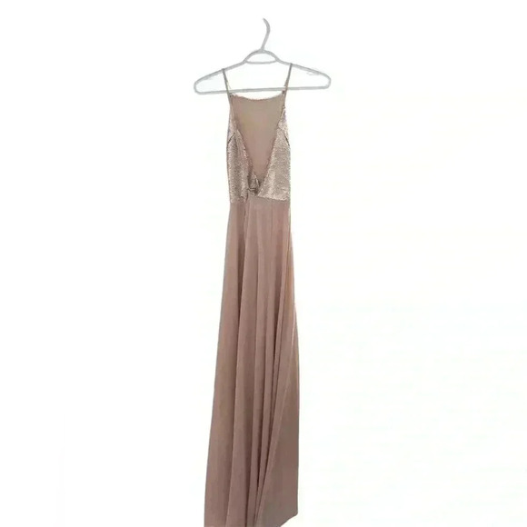 Lulu’s blush/champagne backless maxi dress with sequins on bodice. Size Medium - Picture 4 of 11